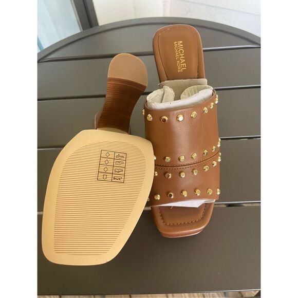 NWOB Michael Kors Jagger Studded Platform Mule Heel Sandal Brown Boho Size 7M - Picture 9 of 13